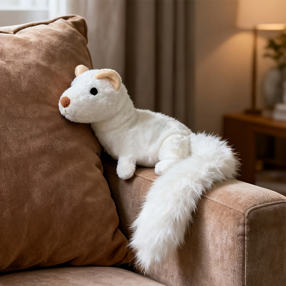 Squeaky Dog Chew Toy with Real Goose Feathers - Durable Non-Toxic Bite-Resistant Plush Squeaker Toy for Teething Puppies & Interactive Play, Fun Funny Ermine Design Dog Toy for Small & Medium Dogs