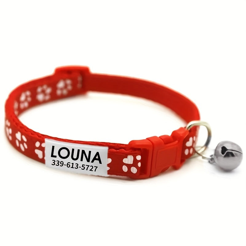 Personalized Adjustable Dog & Cat Collar with Paw Print Design - Colorful Customized Pet ID Tag Collar Stylish Safe Breakaway for Small Medium Large Pets Christmas Gift