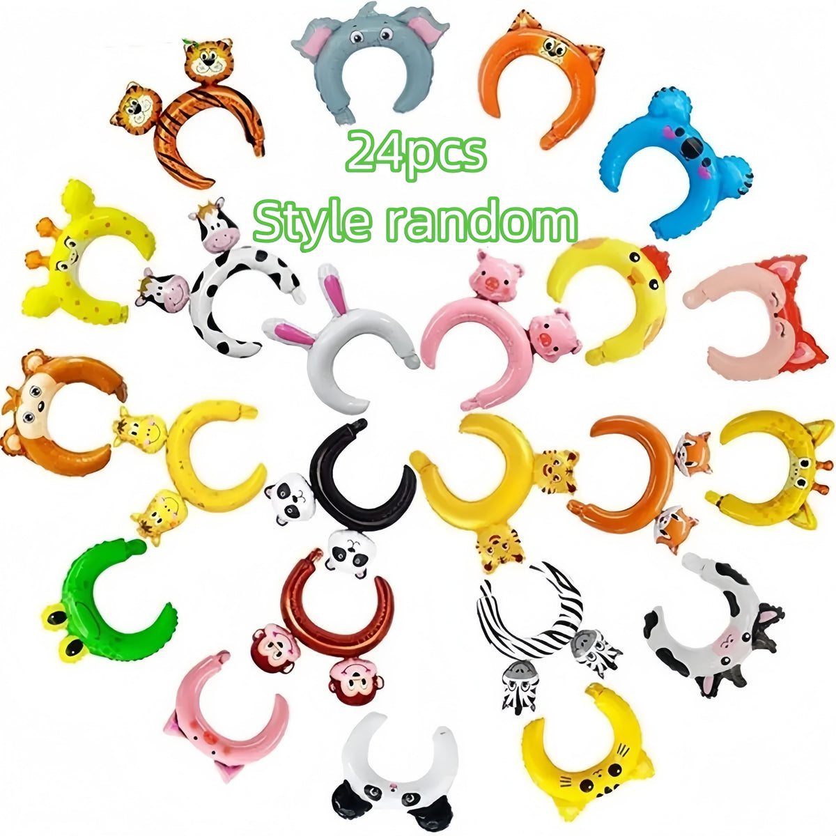 24pcs Zoo Animal Inflatable Headbands for Kids – Safari Jungle Farm Wildlife Balloon Hair Hoops, Jungle Theme Birthday Party Supplies, Animal Costume Party Favors for Boys & Girls (Random Pattern)