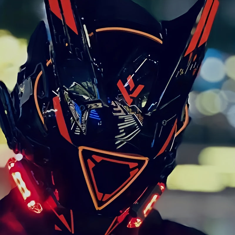 Cyberpunk LED Mask - Futuristic Sci-Fi Light-Up Face Mask with Red Triangle Design | Halloween Costume, Cosplay, Rave, Bar & Club Party Prop | Stage Performance Photo Accessory Gift