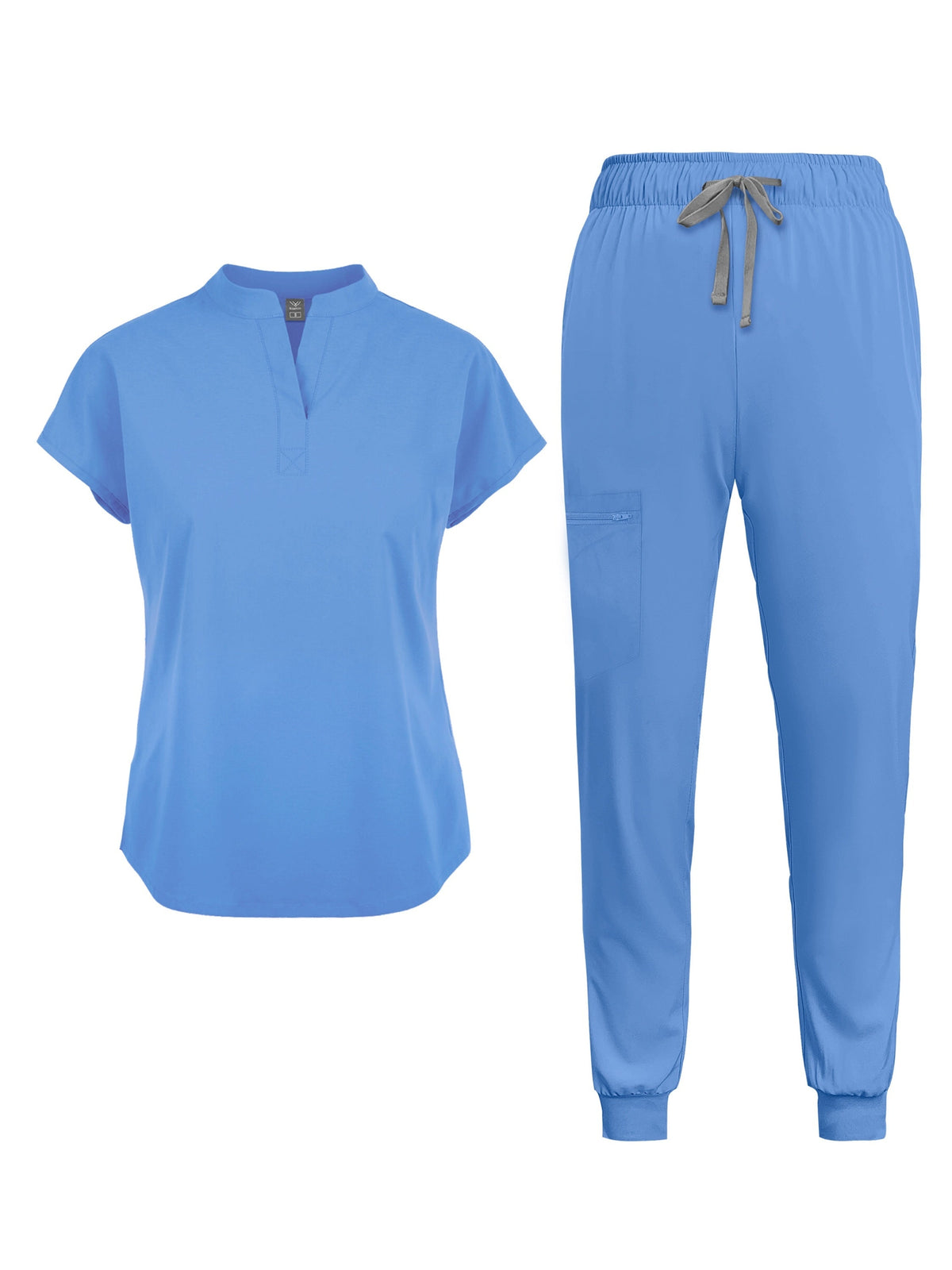Women's Scrub Set with Pockets - Nurse Scrubs Short Sleeve Tunic and Pants, Mandarin Collar Solid Color Medical Uniform, All-Season Workwear for Nurses Dental Professionals S M L XL