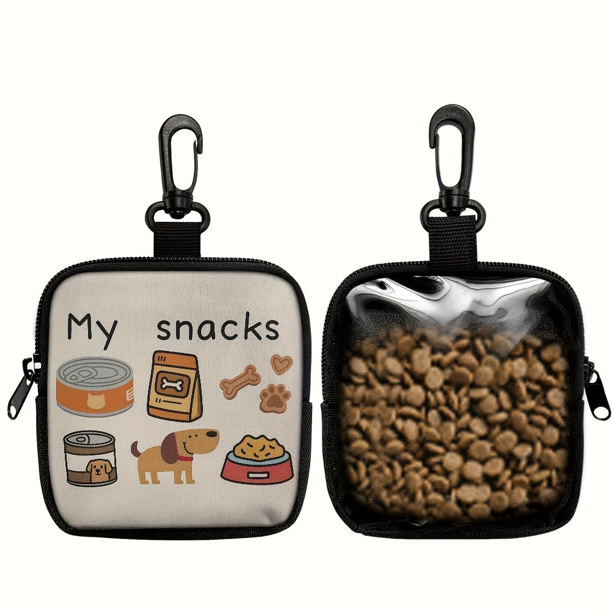 Dog Treat Training Bag with Hook & Zipper – Dog Print Pet Training Pouch with Poop Bag Dispenser, Puppy Obedience Training Walking Bag for Outdoor Use