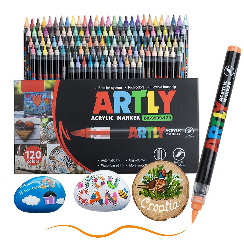 Acrylic Paint Markers Brush Tip – 12/24/36/48/60/72/120/168 Colors for Rock, Metal, Glass, Wood, Canvas, Ceramic & Plastic, DIY Hand-Painting Art Supplies, Back to School Halloween Christmas Birthday Gift