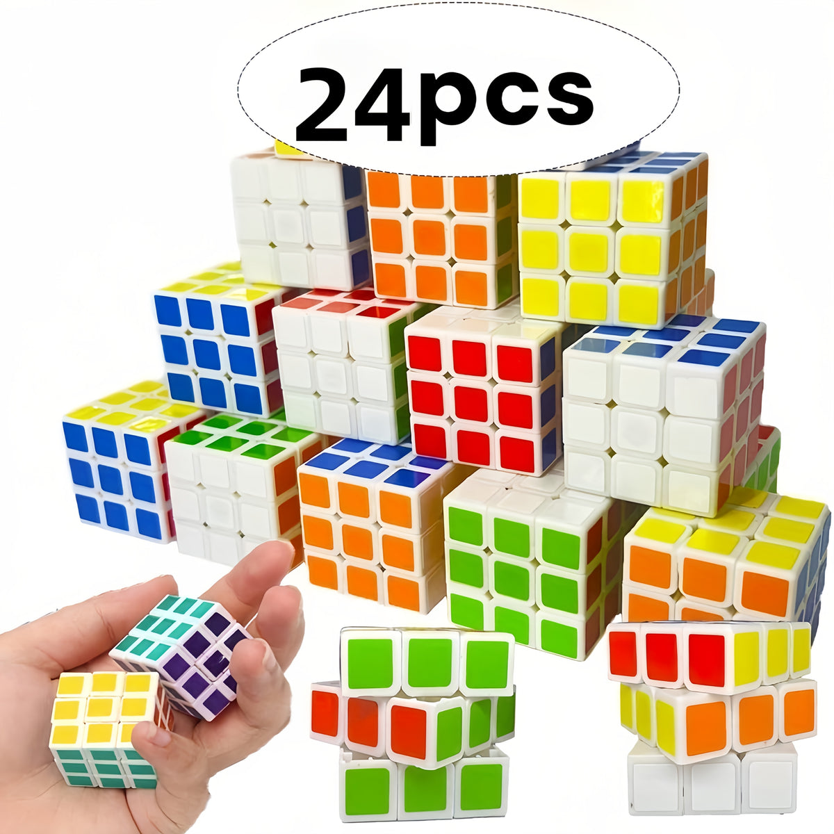 Mini 3x3 Magic Cube Puzzle Bulk Pack – 24 Pieces Beginner Speed Cube Party Favors, Classroom Prizes & School Rewards | Mixed Colors PP Material | Birthday Easter Christmas Stocking Stuffers for Kids