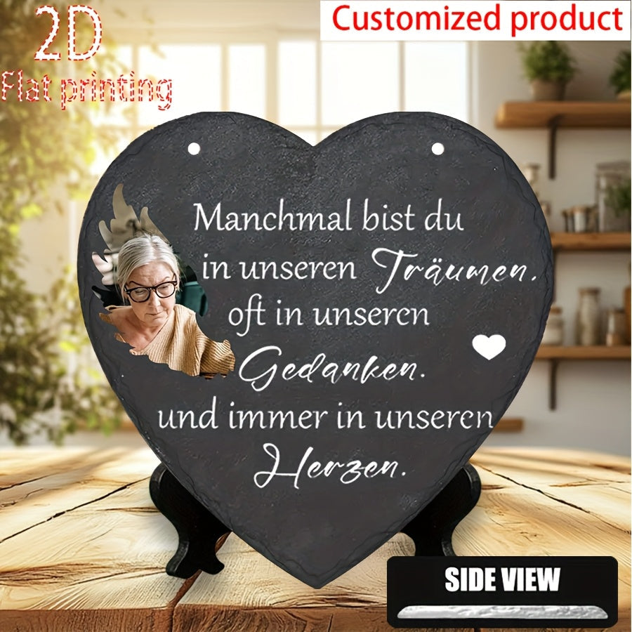 Memorial Plaque with Photo Frame - Bohemian Resin Heart Wall Art for Pet Loss & Sympathy Gifts, 6.3" Indoor Outdoor Garden Decor for Deceased Loved Ones, Windproof 2D Flat Design