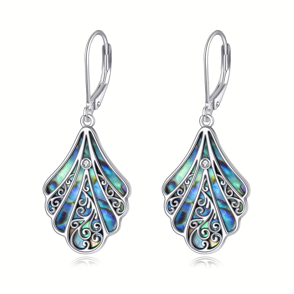 925 Sterling Silver Abalone Shell Drop Earrings for Women – Hollow Bohemian Dangle Earrings, Hypoallergenic Boho Jewelry, Perfect Gift for Her