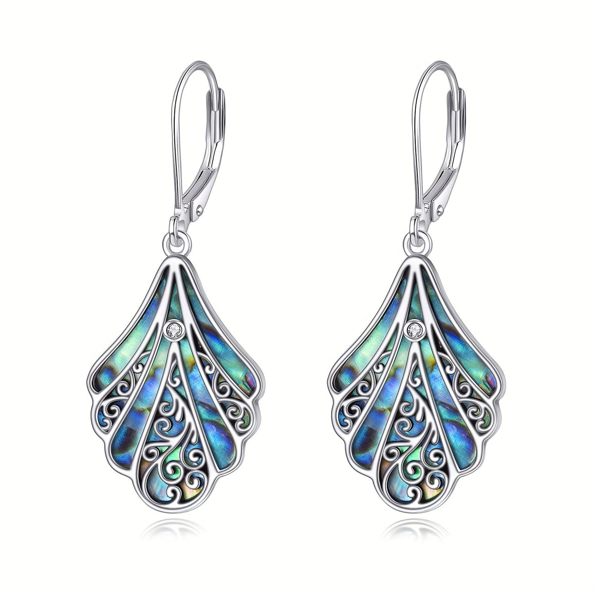 925 Sterling Silver Abalone Shell Dangle Drop Earrings for Women Boho Filigree Iridescent Statement Jewelry Gift