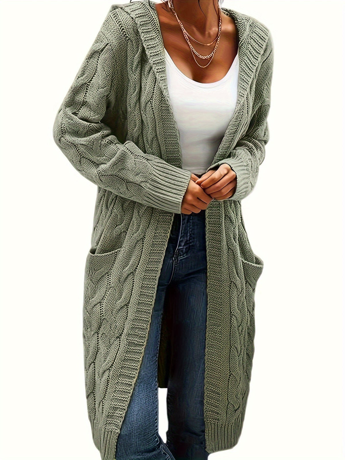 Women's Solid Color Knit Cardigan Sweater – Soft Stretch Polyester Open Front Layering Jacket for Fall Winter