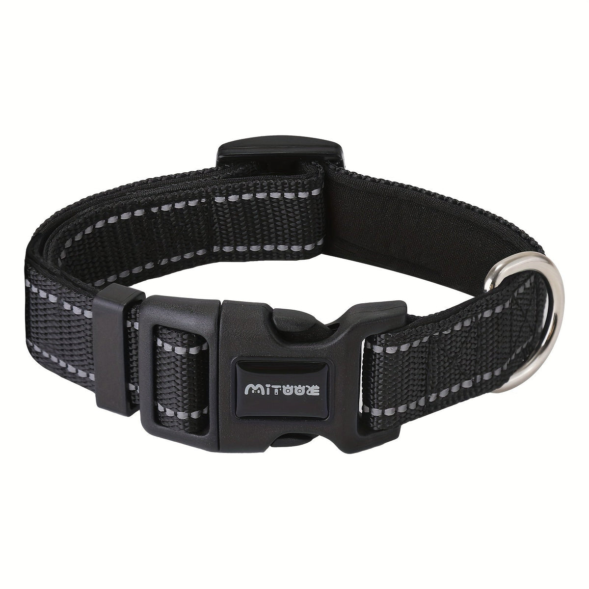 Reflective Neoprene Dog Collar with Comfort Padding - Adjustable Elastic Fit for Medium & Large Breed Dogs, Soft Padded Safety Collar for Training & Walking with High-Visibility Reflective Strip for Night Safety