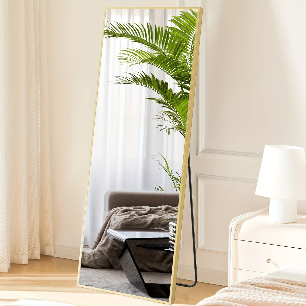 Full Length Floor Mirror with LED Lights - Arched & Rectangle Top, Aluminum Frame, 71" Standing Dressing Mirror for Bedroom & Living Room, Black Gold White, 5mm Tempered Glass