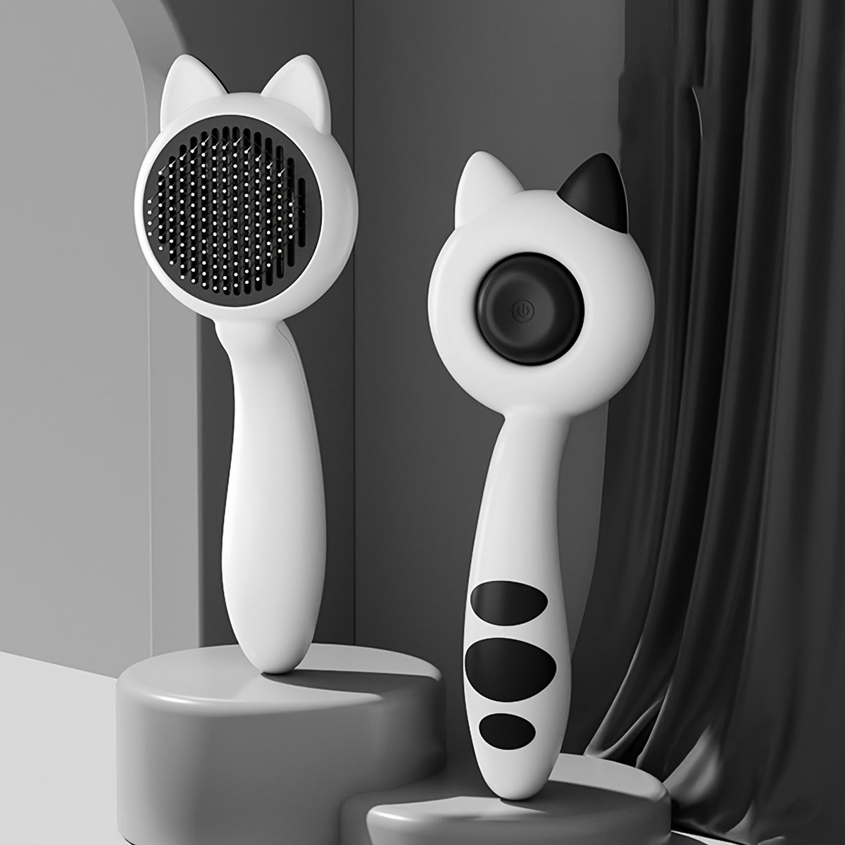 Self-Cleaning Cat Grooming Comb with One-Touch Button - Stainless Steel Deshedding Brush for Long & Short Hair Cats, Pet Hair Remover Massager Shedding Brush for Cats & Dogs