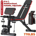 Foldable 6-in-1 Adjustable Weight Bench for Home Gym – 770 LBS Capacity, Flat Incline Decline, Resistance Bands, Preacher Curl Pad & Leg Developer, Full Body Strength Training Equipment