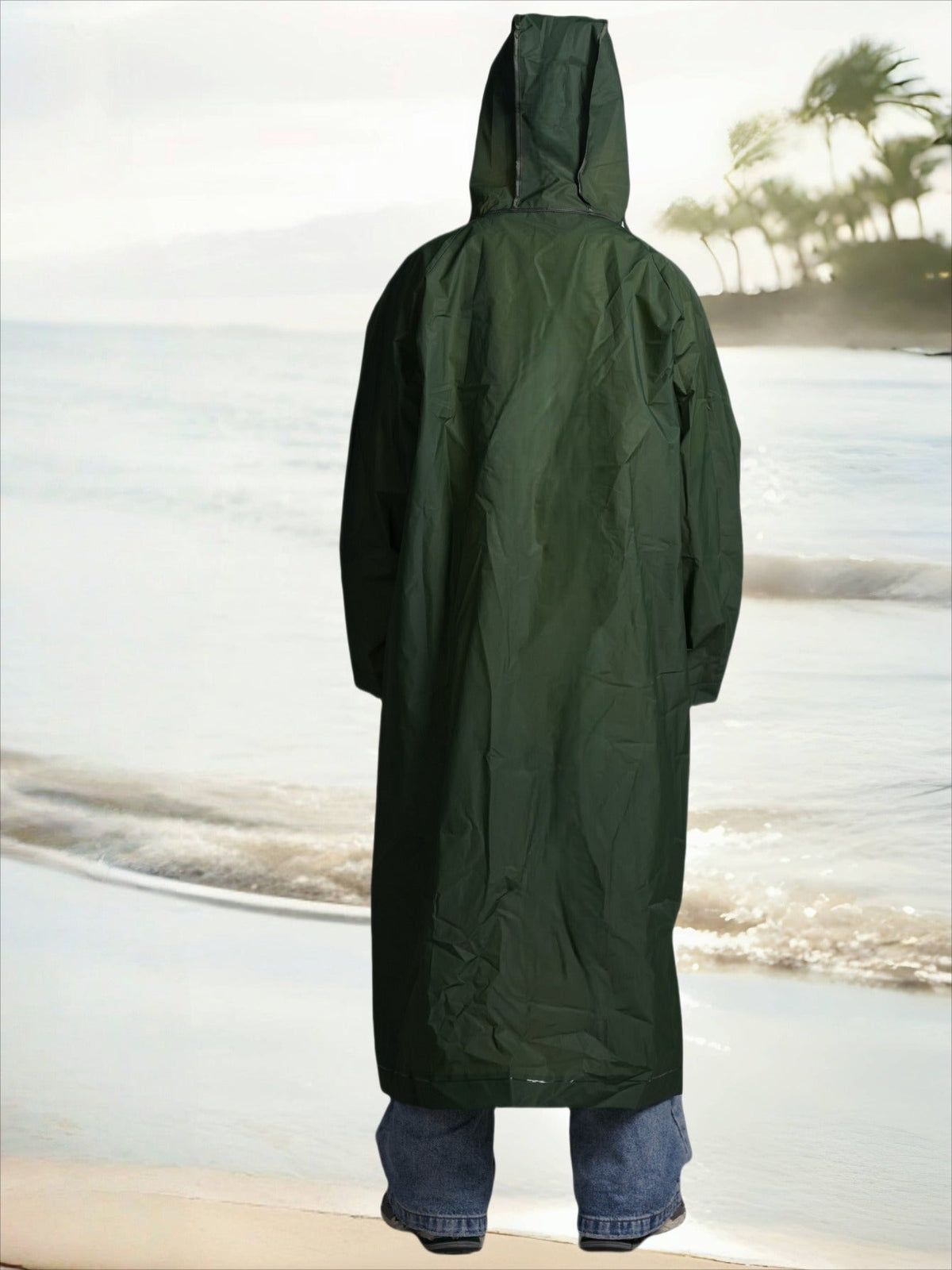 Waterproof Hooded Long Raincoat for Men & Women – Full-Zip Windproof Outdoor Rain Jacket with Adjustable Hood, Loose Breathable Fit for Hiking, Cycling, Fishing & Biking – Unisex Adult Rainwear