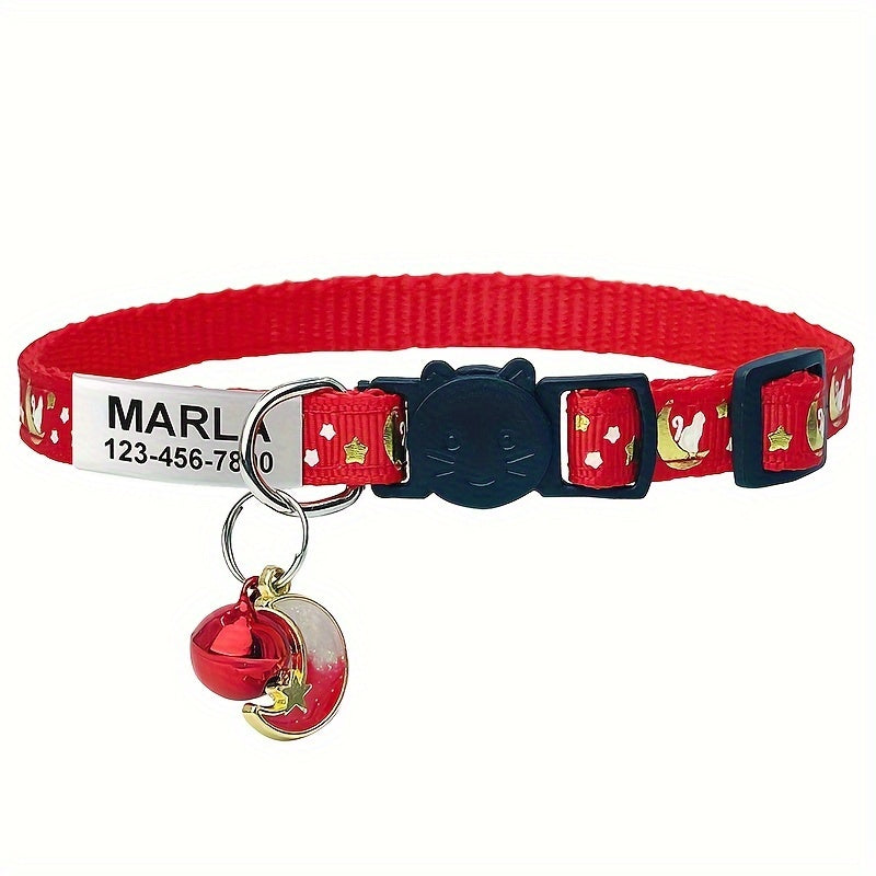 Custom Engraved Glow-in-the-Dark Cat Collar with Personalized ID Tag - Safety Breakaway Buckle, Bell & Luminous Night Safety Design, Adjustable Breathable PP Collar with Pet Name, Phone & Address Engraving