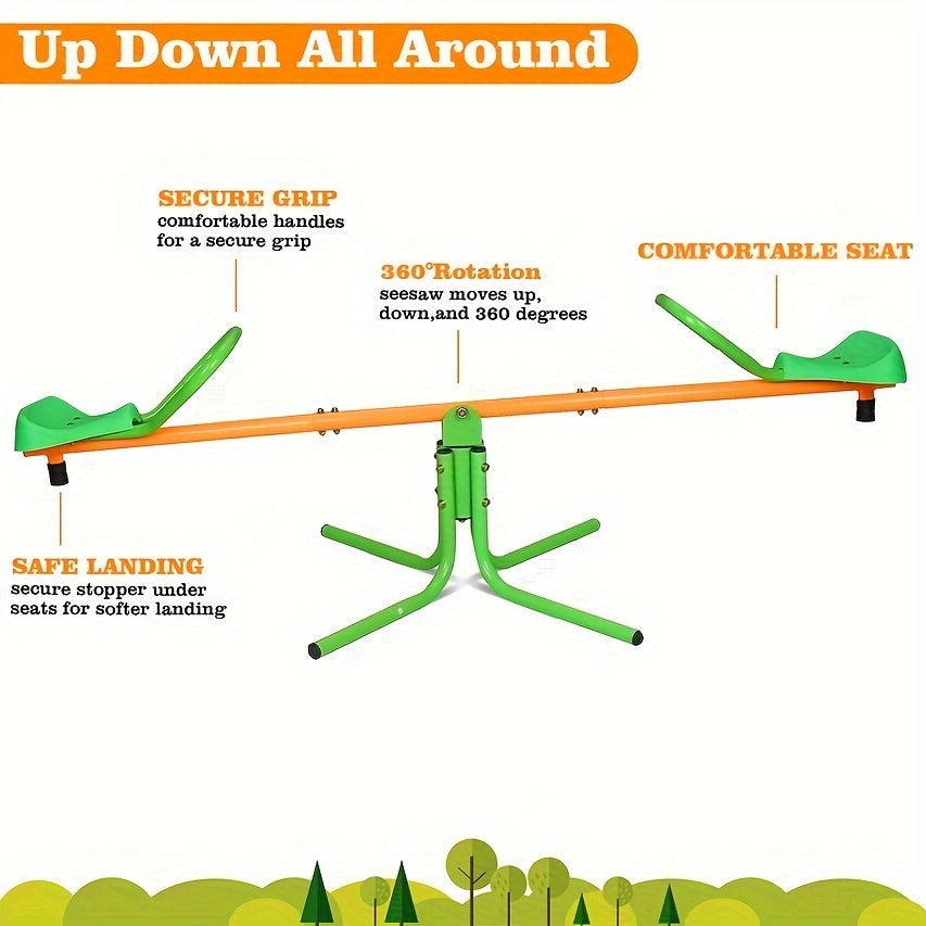 360-Degree Outdoor Rotating Seesaw and Rocking Car 2-Seater 4-Seater Heavy-Duty Metal Backyard Playground Equipment Kids Spinning Teeter Totter Birthday Gift for Boys Girls