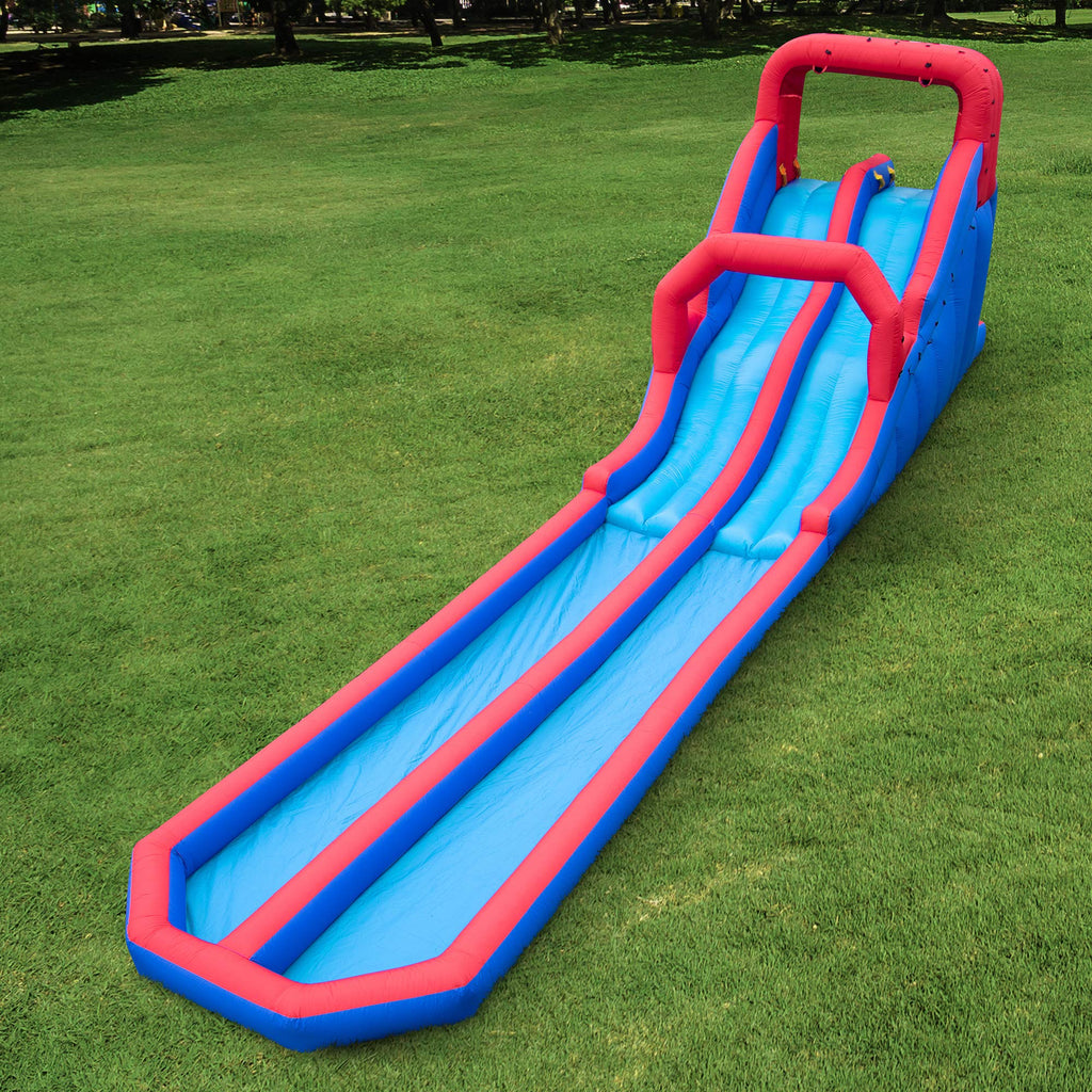 Inflatable Water Slide Park with Dual Racing Slides & Climbing Wall, Kids Backyard Water Park with Splash Pool, Puncture-Resistant Nylon, Holds Up to 350 lbs, Air Pump Included - Summer Outdoor Fun