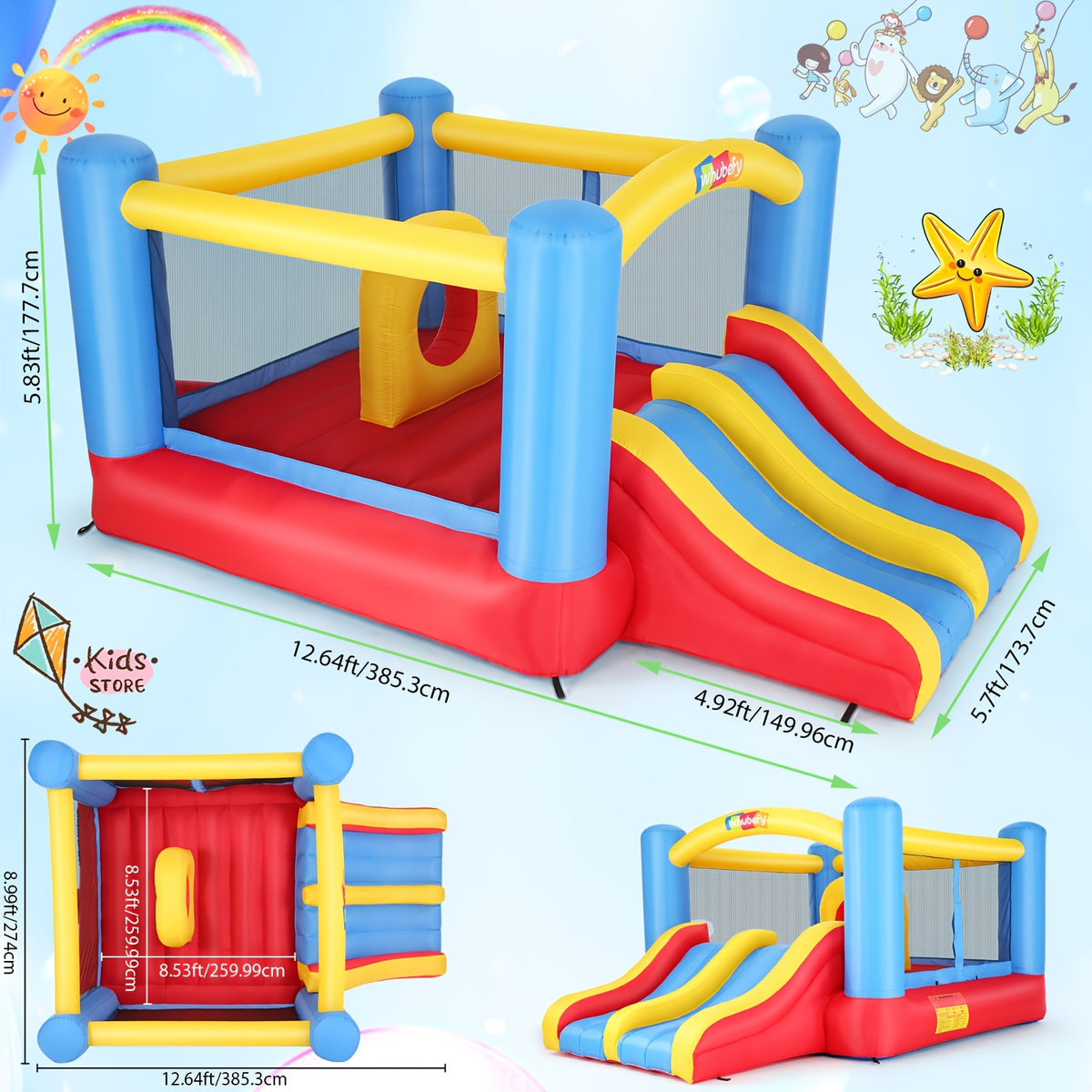 Inflatable Bounce House with Obstacle Course for Kids 3-12, 18x8.2Ft Blow Up Jumping Castle with 680W Blower, Dual Crawl Tunnels, Large Slide & Climbing Wall - Outdoor Backyard Birthday Party Bouncer