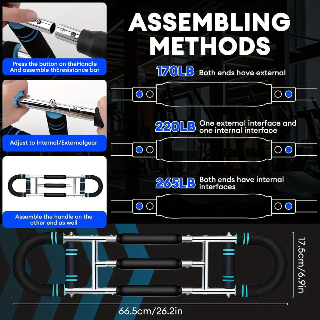 Arm Strength Trainer Chest Expander 3-Bar 3-Level Adjustable Resistance Tubes Portable Detachable Forearm Strengthener Home Gym Workout Device for Muscle Building Upper Body Training