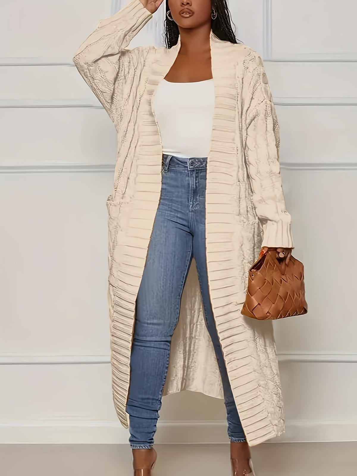 Women's Knit Cardigan Open Front Midi Length Sweater Coat Casual Lightweight Outwear with Multi Colors S-XXL Fall Winter