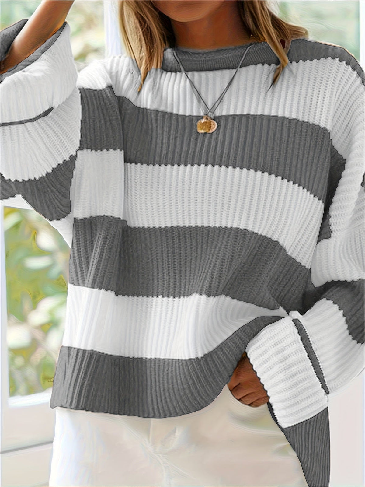 Women's Loose V-Neck Off-Shoulder Pullover Sweater Casual Lazy Style Knit Top Green Black Grey Navy Purple Linen S M L XL XXL