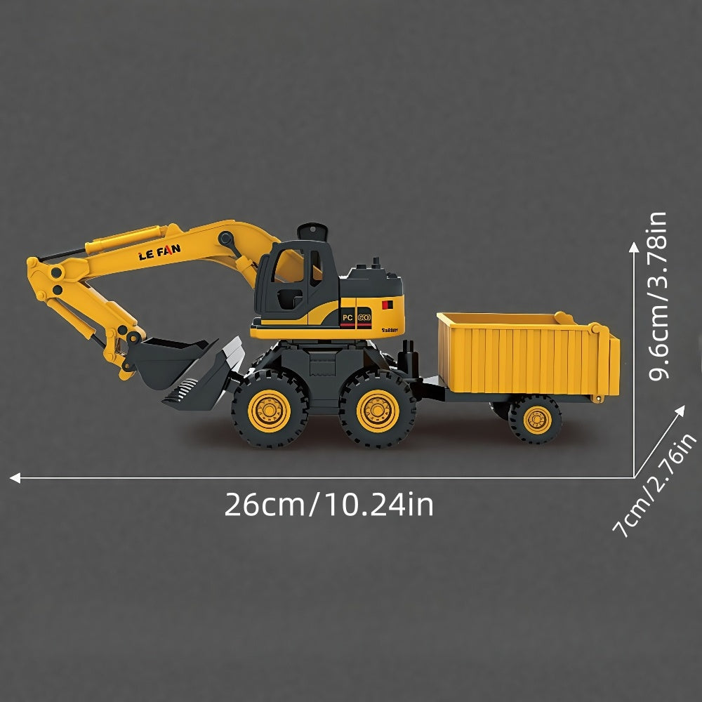 3-in-1 Excavator Bulldozer Dump Truck Toy Large 26cm Construction Vehicle 360° Rotating Cab Friction Powered Battery-Free Kids Toy for Boys Girls Age 3+ Christmas Halloween Back to School Gift