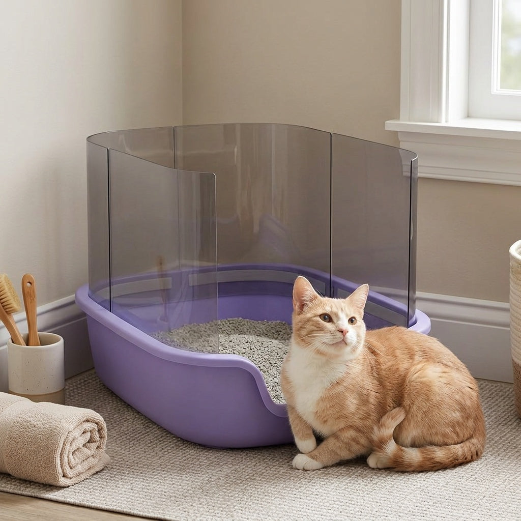 Cat Litter Box Splash Guard 4pcs – Litter Box Shield & Privacy Screen Splash Protector for Open Litter Boxes, Keeps Floor Clean, Easy Clip-On Installation