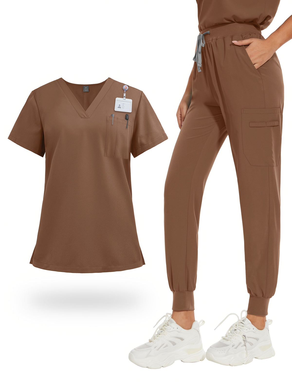 Women's Scrub Sets V-Neck Uniform Tops and Pants with Pockets for Nurses Medical Dental Spa Work Wear Short Sleeve Solid Color All Season Scrub Suit Elastic Comfortable Healthcare Outfit