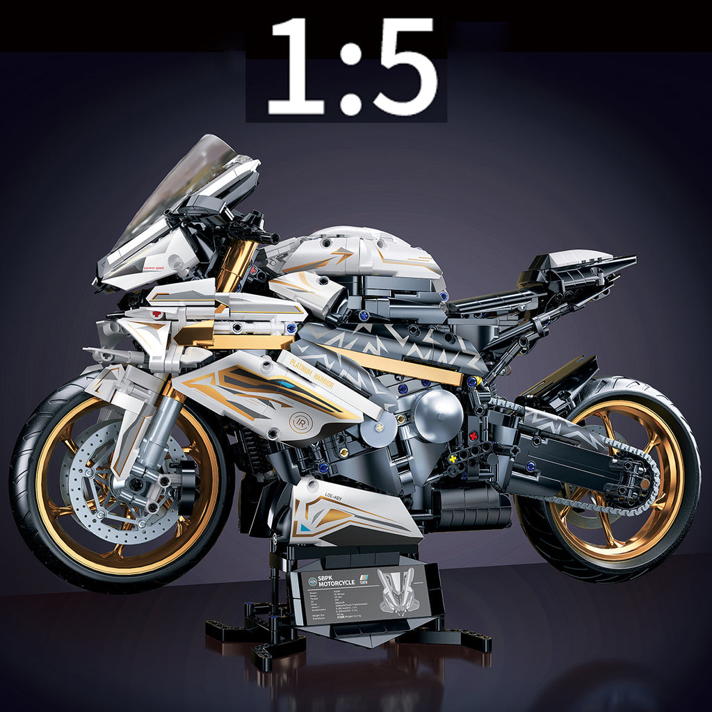 1:5 Scale Platinum Motorcycle Building Blocks Model - 2000+ Pieces, Easy Assembly, Gold & White Display Model, Cool Gift for Men, Adults & Teens for Birthday, Christmas & Holiday