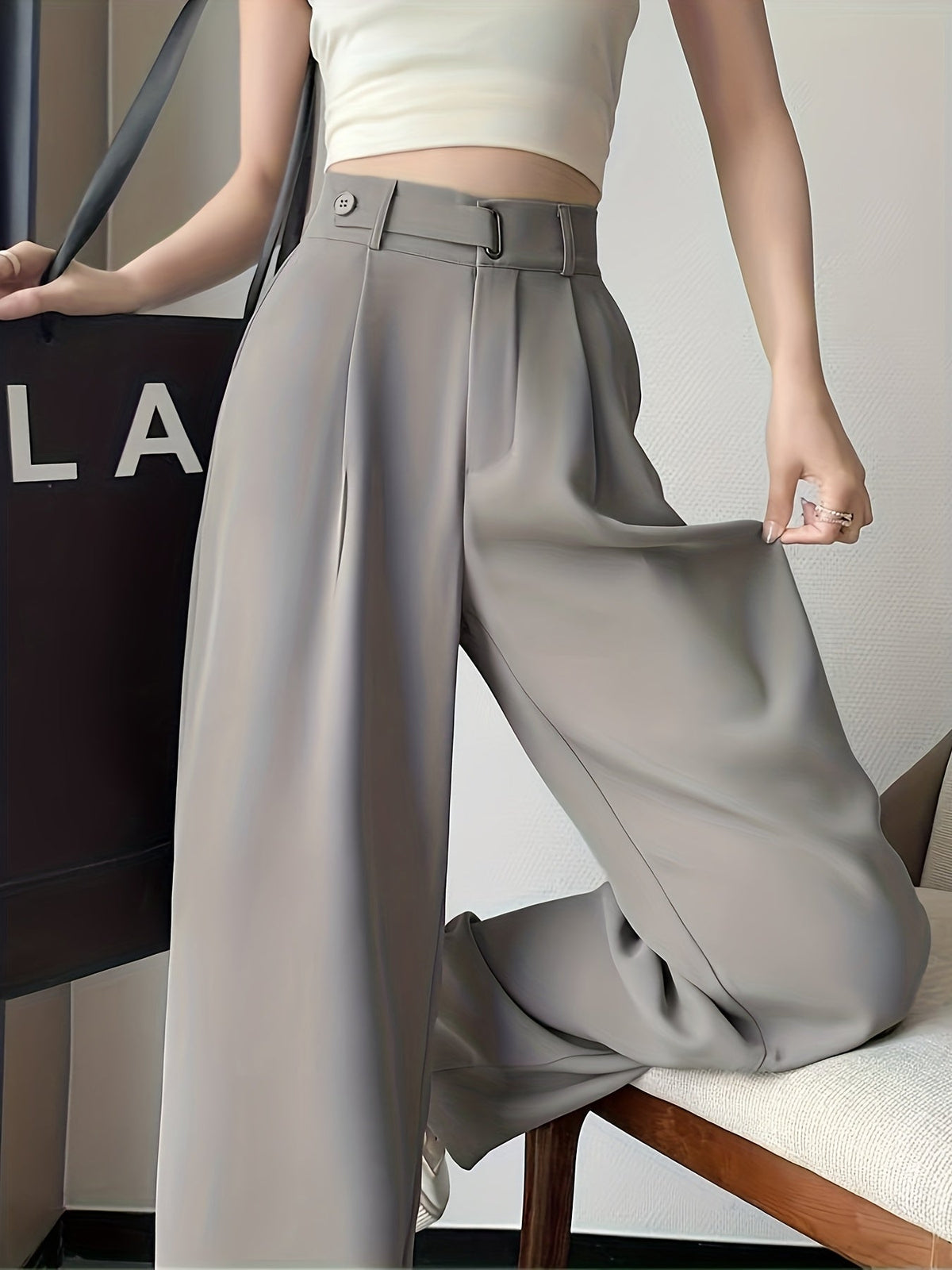 Women's High-Waist Wide-Leg Suit Pants Draped Straight-Leg Trousers Slim Fit Workwear Pants Belt-Free Office Casual Spring Summer Autumn Black Grey Apricot Champagne Wheat S-XXL