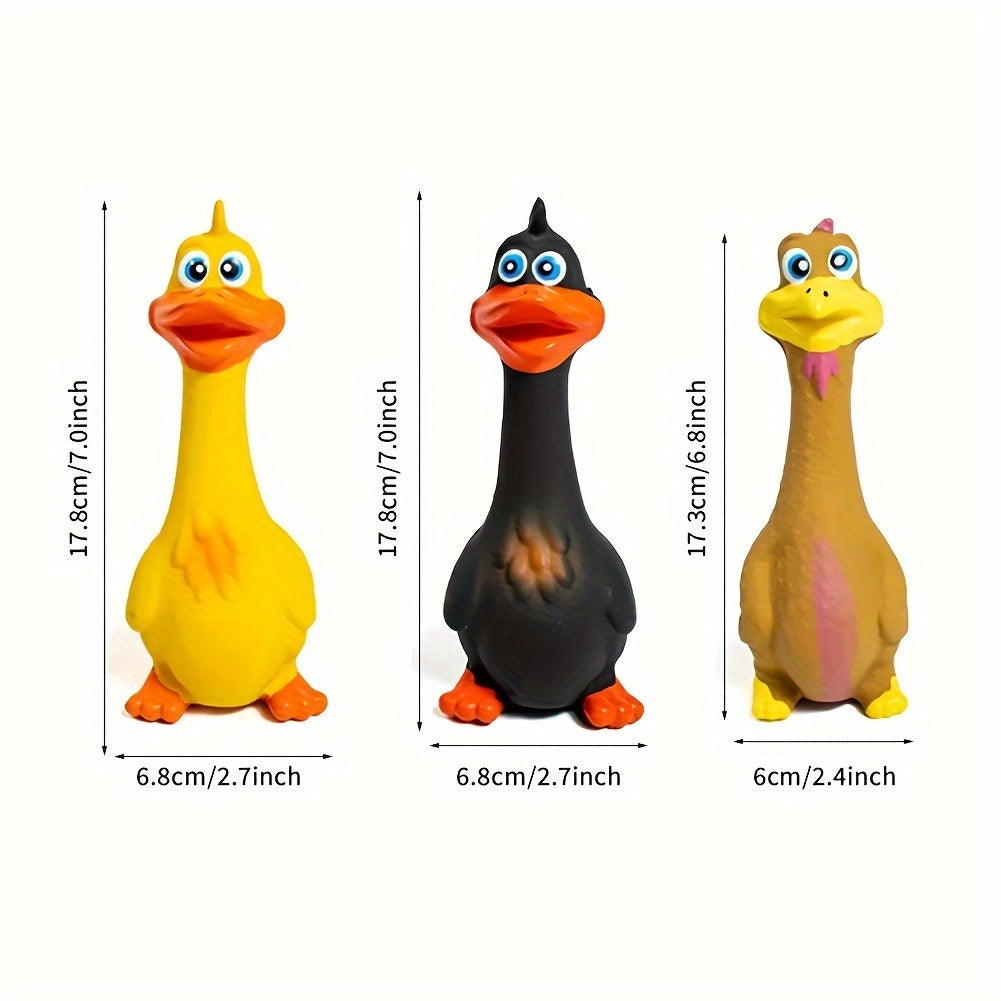 Squeaky Rubber Dog Chew Toy Chicken & Duck - Interactive Anti-Boredom Stress Relief Dental Chew for Dogs, Fun Squeaky Toy for Teeth Cleaning, 3-Piece Set or Singles