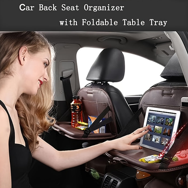 Car Back Seat Organizer with Foldable Table Kick Mats – All-in-One Vehicle Storage with Laptop Station, Cup & Umbrella Holders, Tissue Box, Eating Tray for Family Road Trips, 6 Colors