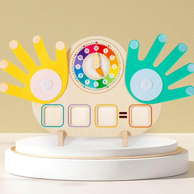 Wooden Clock Learning Toy for Kids – Clock Hands Finger Counting Math Tool for Teaching Time | Educational Toy for Toddlers & Preschoolers | Easter & Christmas Gift for Boys & Girls Ages 3+