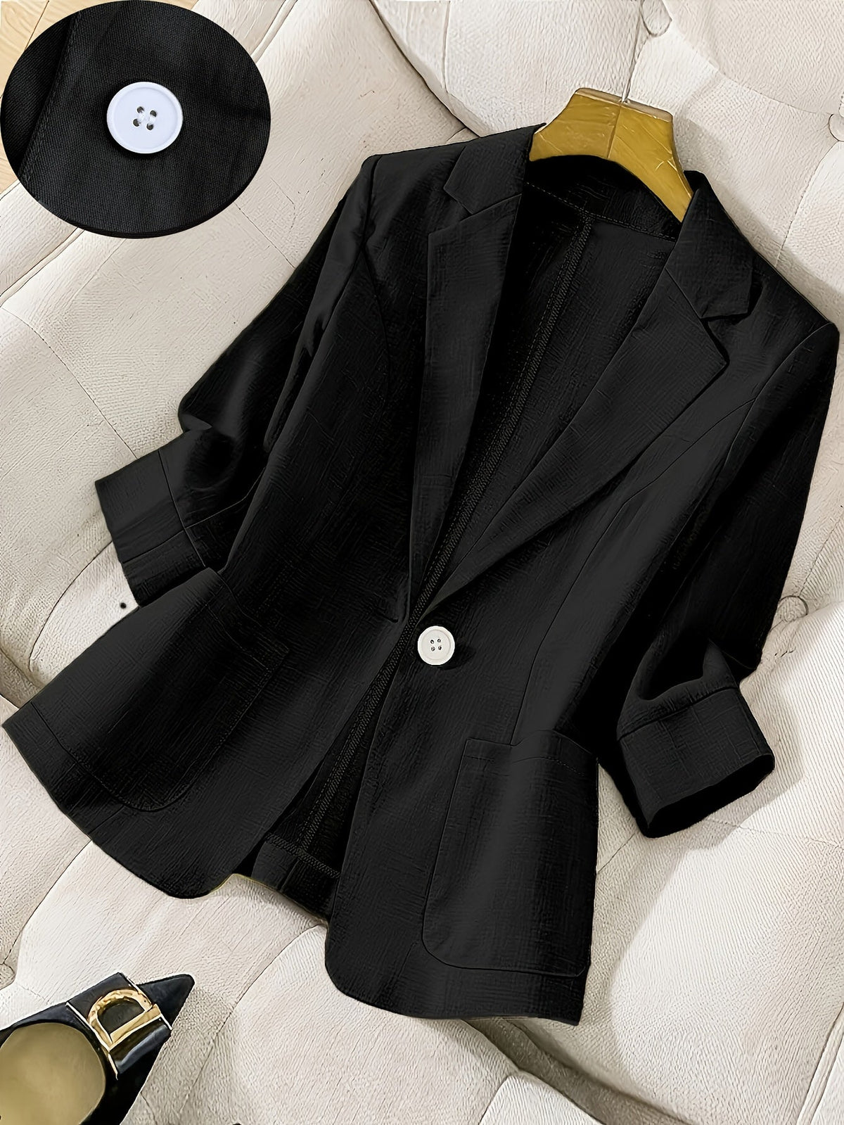 Women's Single Button Blazer Jacket 3/4 Sleeve Lightweight Suit Coat | Elegant Casual Outerwear for Spring Summer Fall | Office Work Business Professional Solid Color Blazer S M L XL XXL