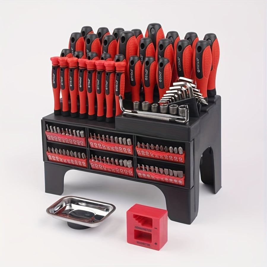 Magnetic Screwdriver Set 100-126pcs Precision Bits Kit with Plastic Rack – Insulated Handles, Torx, Phillips, Hex, Slotted for Electronics, DIY Home Repair & Men's Gift