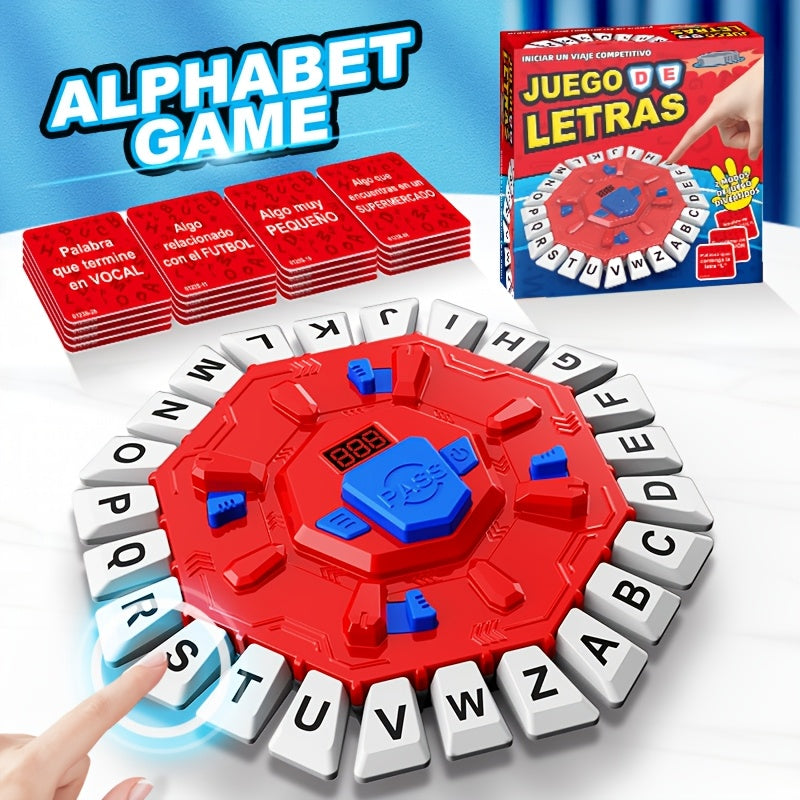 Spanish Alphabet Game for Kids - Fast-Paced Memory Matching Board Game with Round ABS Board, Countdown Timer, Colorful Letters & Cards - Educational STEM Toy for Family Party Game Night, Ages 4+