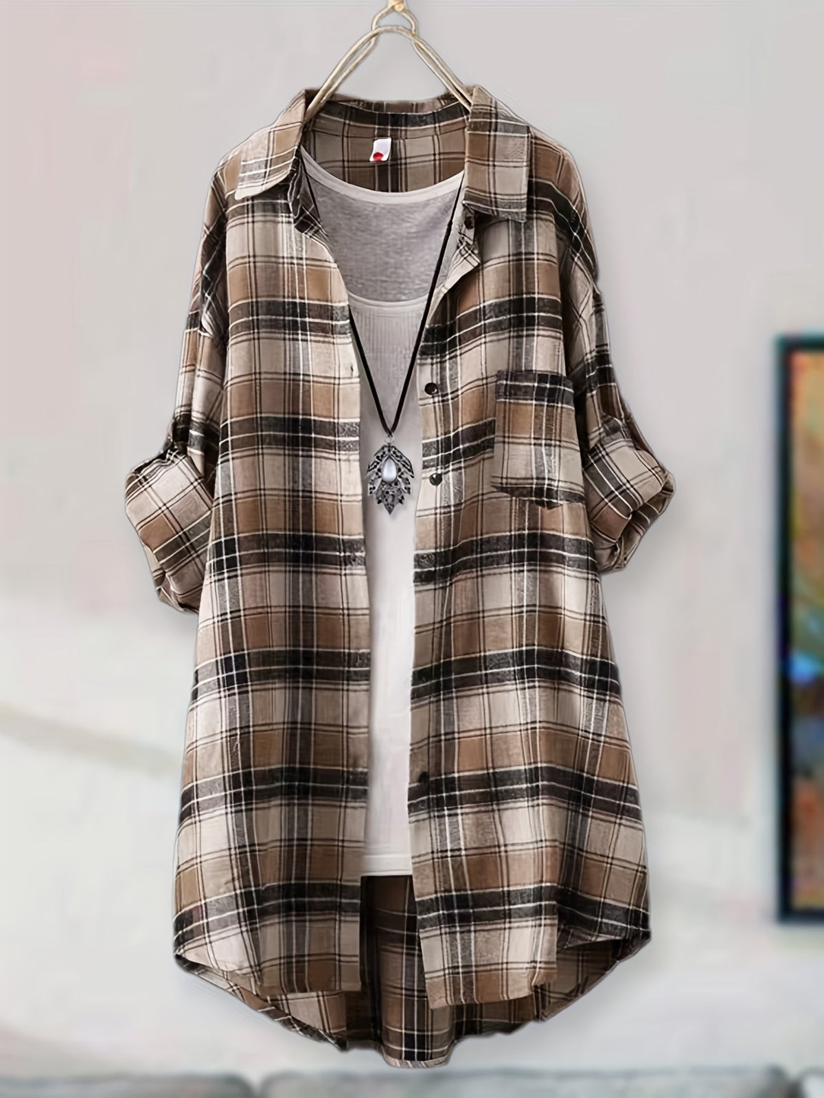 Casual Plaid Shirt for Men Women Mid-Length Loose Fit Button Down Flannel Shirt S M L XL XXL Multiple Colors
