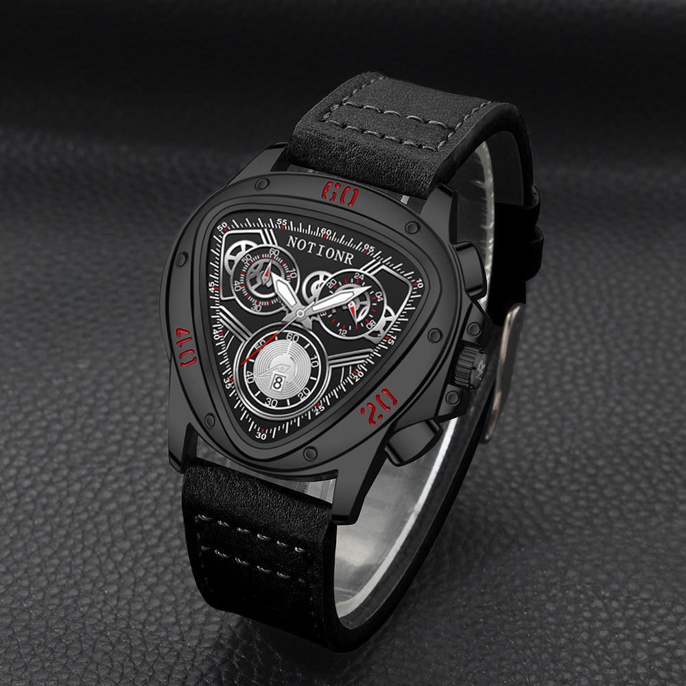 2pcs Men's Watch Set Sports Triangle Dial Silicone Strap and Retro Square Dial Quartz Watches with Date Display Dress Watch for Casual Valentine's Father's Day Gift