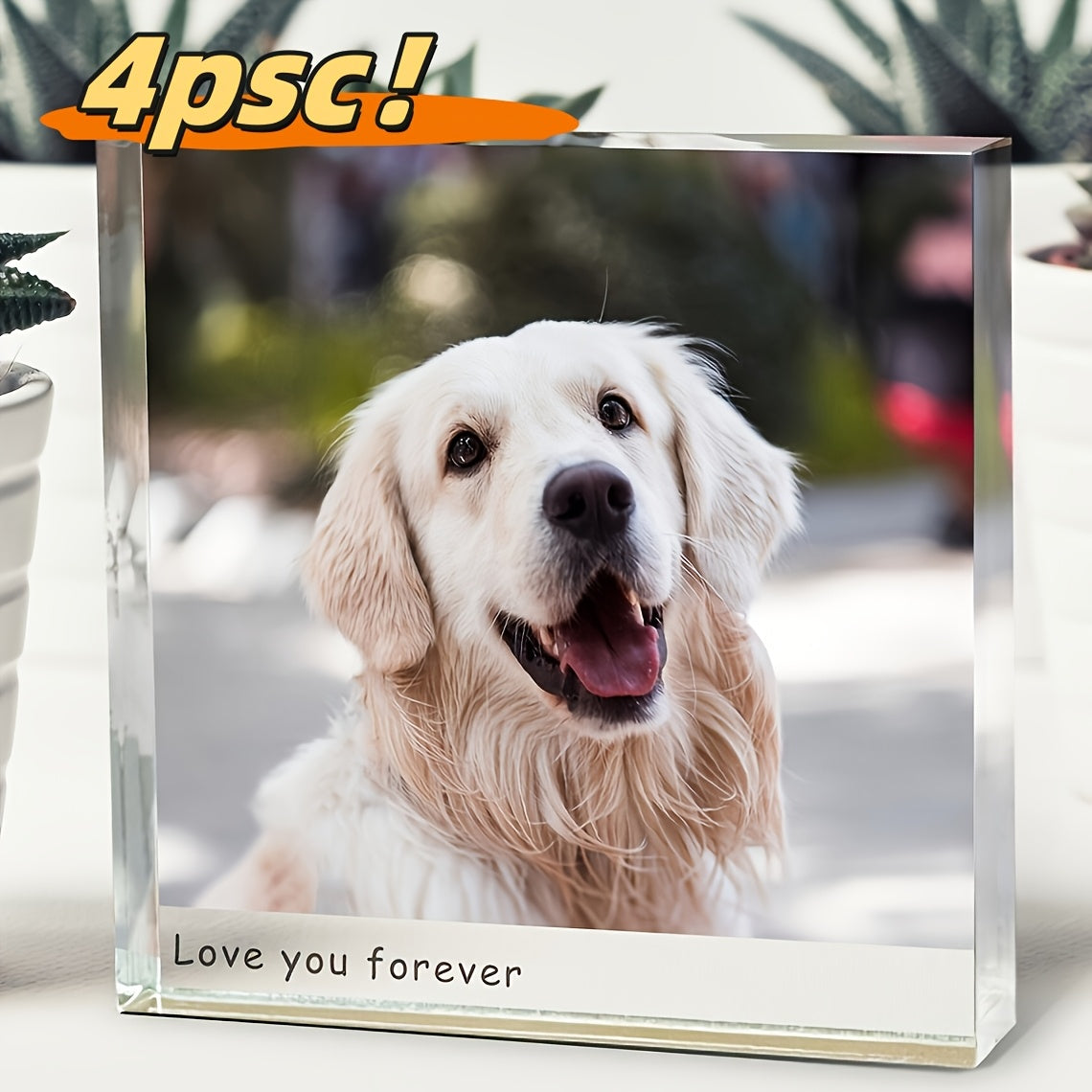 Custom Acrylic Photo Block – Personalized Pet Memorial Keepsake with Forever Love You Engraving, Dog & Cat Memorabilia Home Decor, Anniversary & Christmas Gift, 1pc or 4pc Set