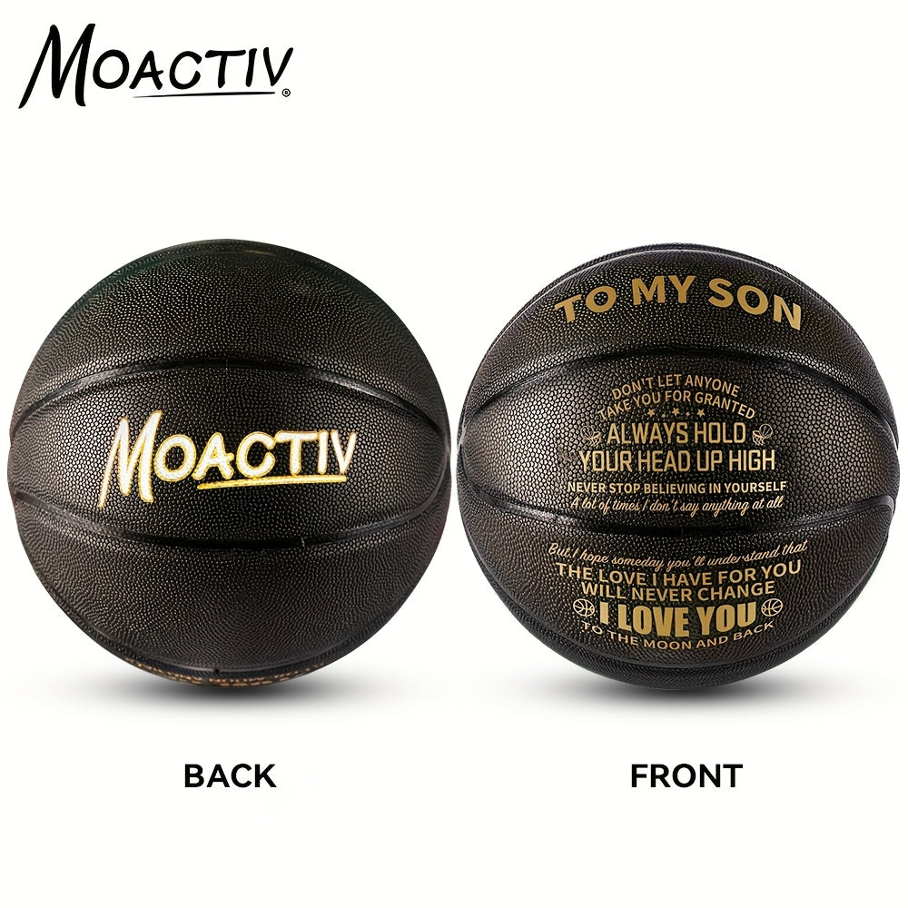 Engraved Basketball for Grandson & Son – Personalized Inspirational Size 7 Basketball with Pump, Motivational Gift for Birthday Christmas Anniversary, Blue Red Gold Black