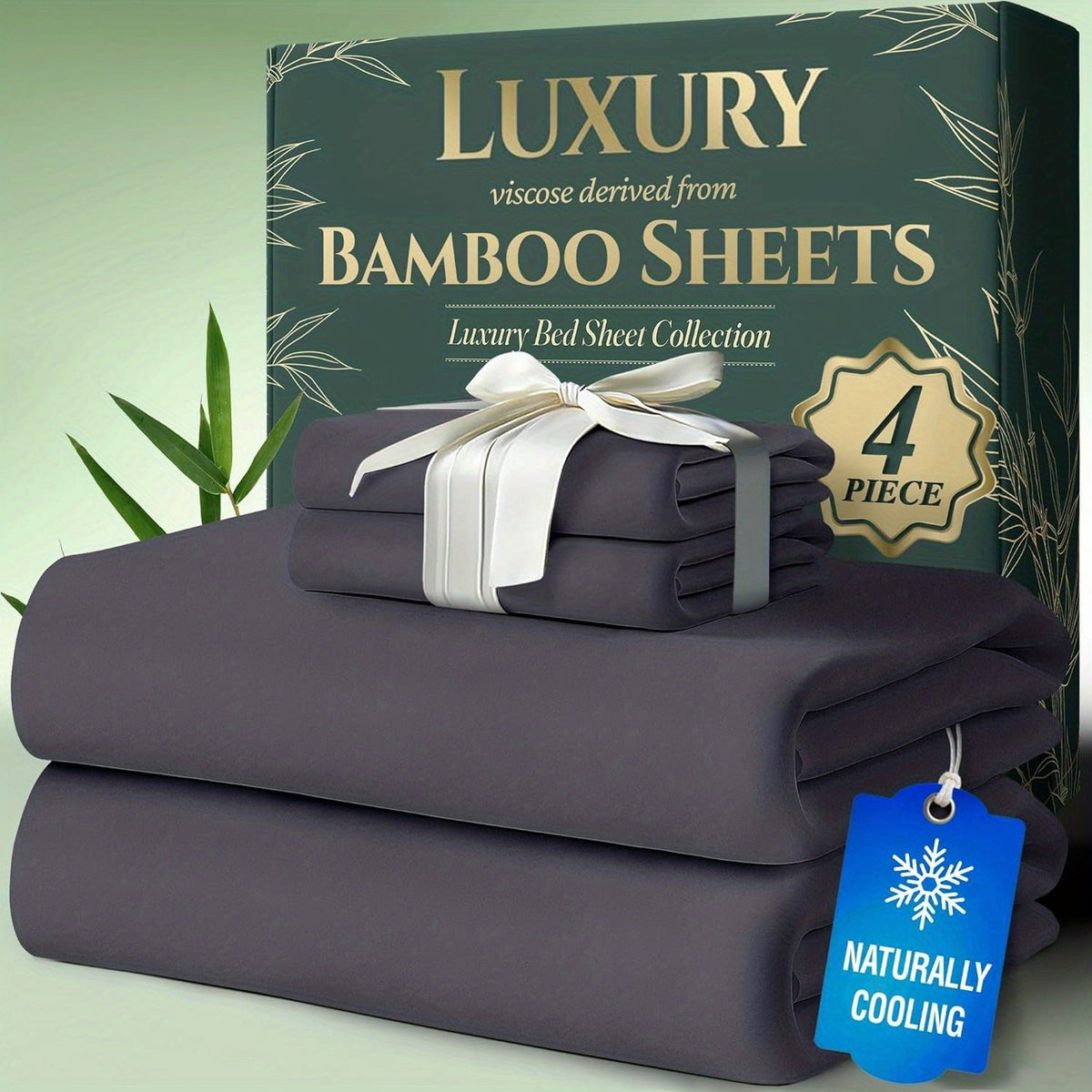 Cooling Bamboo Bed Sheet Sets – Ultra-Soft Breathable Deep Pocket Sheets for Hot Sleepers, Twin Full Queen King, 4-Piece Set with Pillowcases, Moisture-Wicking Temperature Regulating