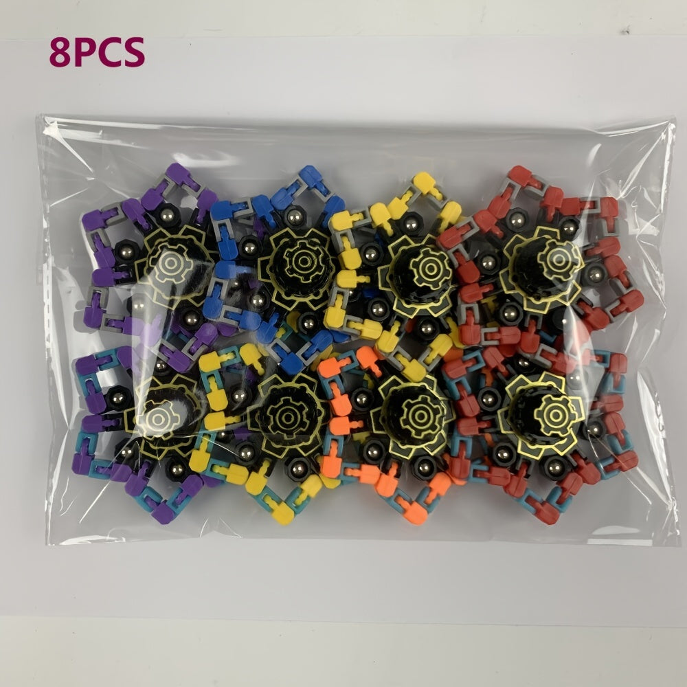 Mechanical Gyro Spinning Top Set 8 Pieces - 4 Night Light Gyros and 4 Regular Deformable Models, Shape-Shifting Fidget Spinners Toy for Kids Boys and Girls, Party Favor and Birthday Gift