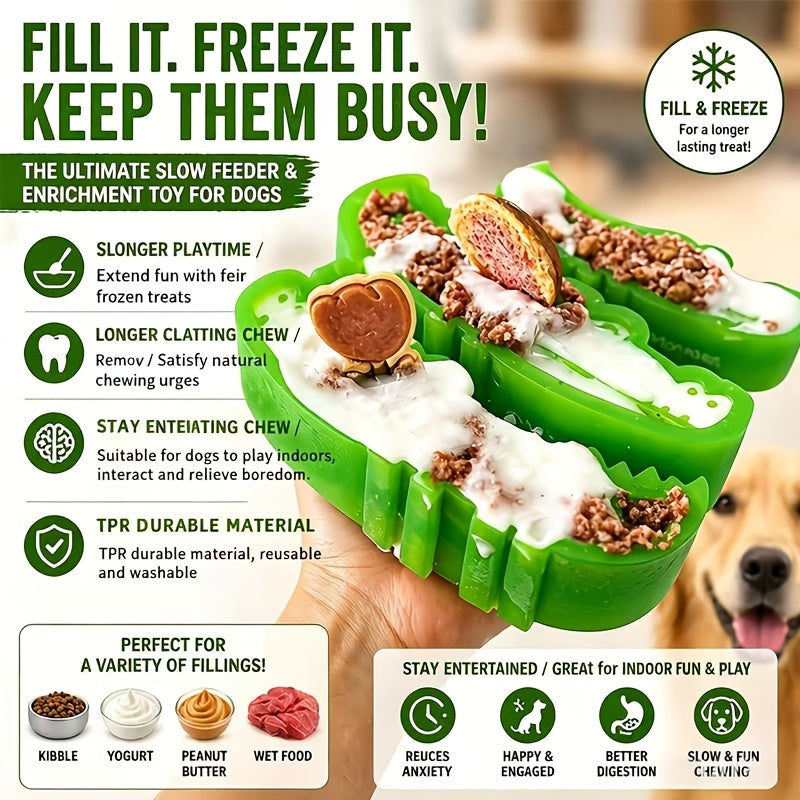 Crocodile Dog Food-Stashing Rubber Chew Toy – Interactive Slow Feeder & Enrichment Foraging Toy for All Breeds, Reusable Treat Dispensing Puzzle Toy, Chew-Resistant, Fun Green Design, Small & Large