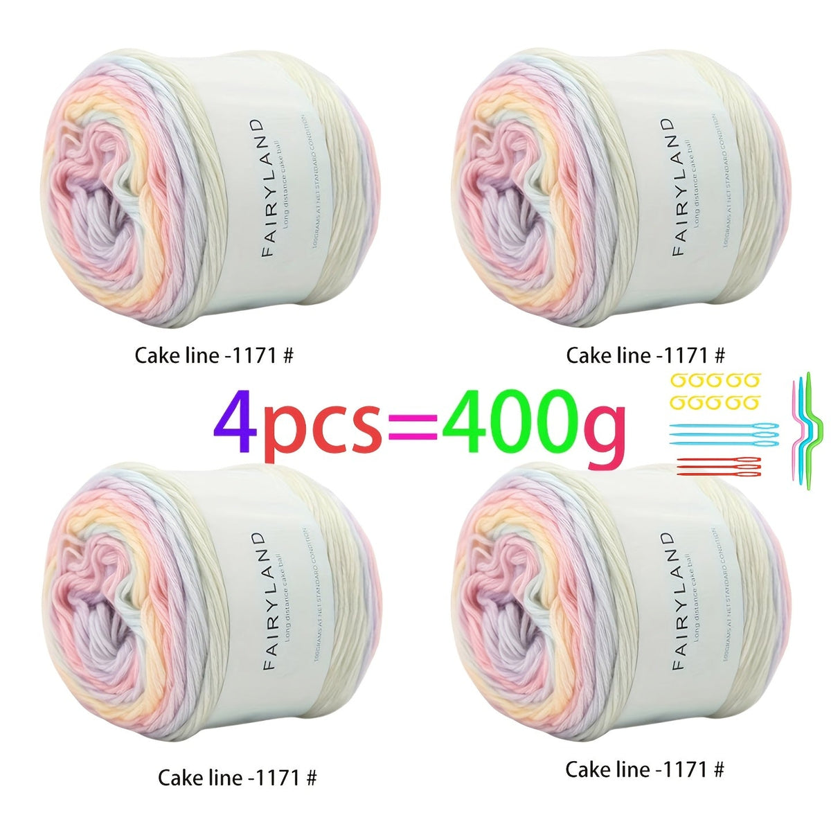 Colorful Yarn Thread & Weaving Accessories Kit 2/4pcs Cotton Acrylic Wool Blend with C-Type Buckle Weaving Needle Bow Twist Needle DIY Knitting Crochet Sweater Scarf Beginner Craft Set