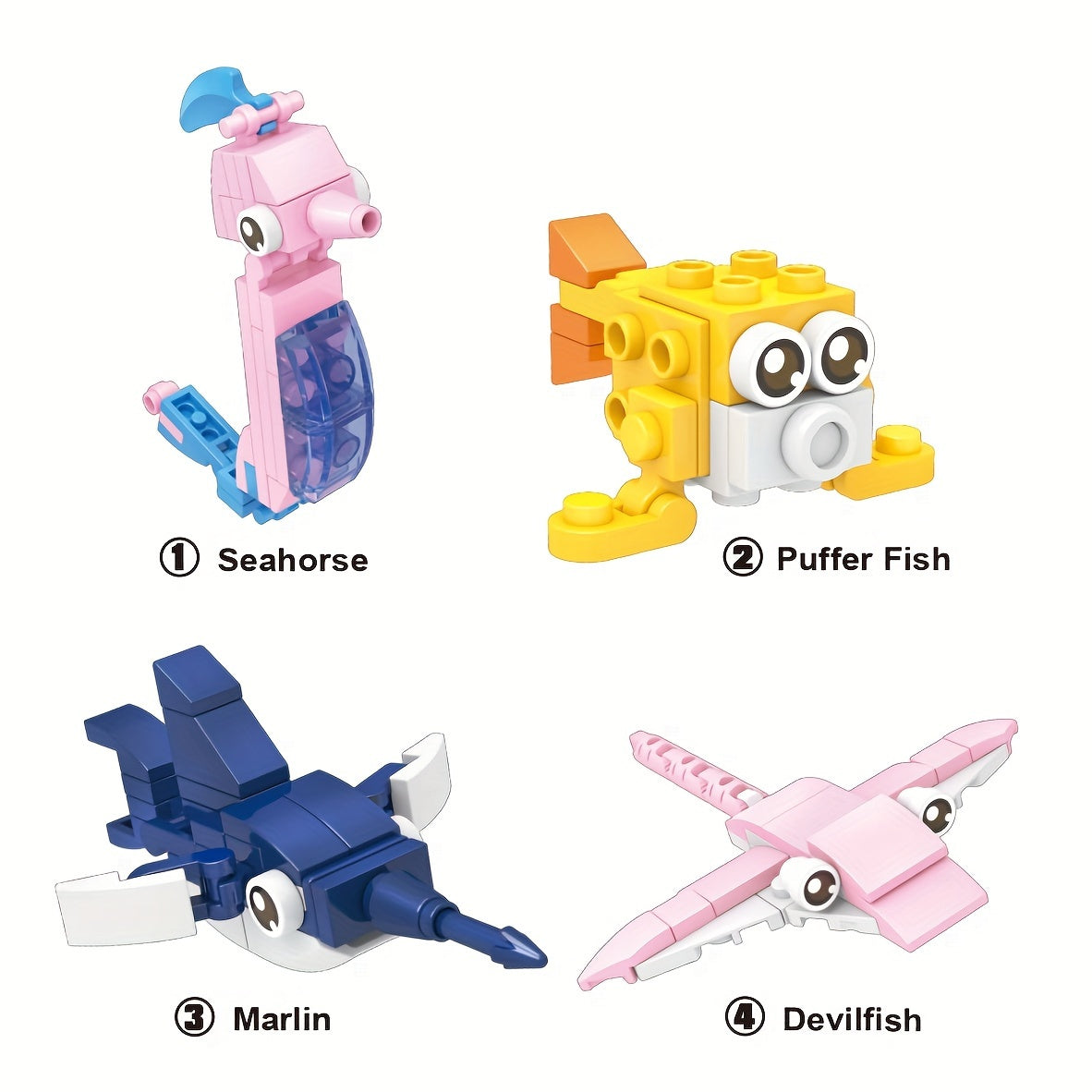 Ocean Animal Building Blocks Set for Kids 12pcs – Colorful Seahorse Octopus Crab Sea Turtle Lantern Fish Figures, Educational STEM Toy, Durable ABS Sea Creature Models, Fun Gift for Boys Girls Ages 3+