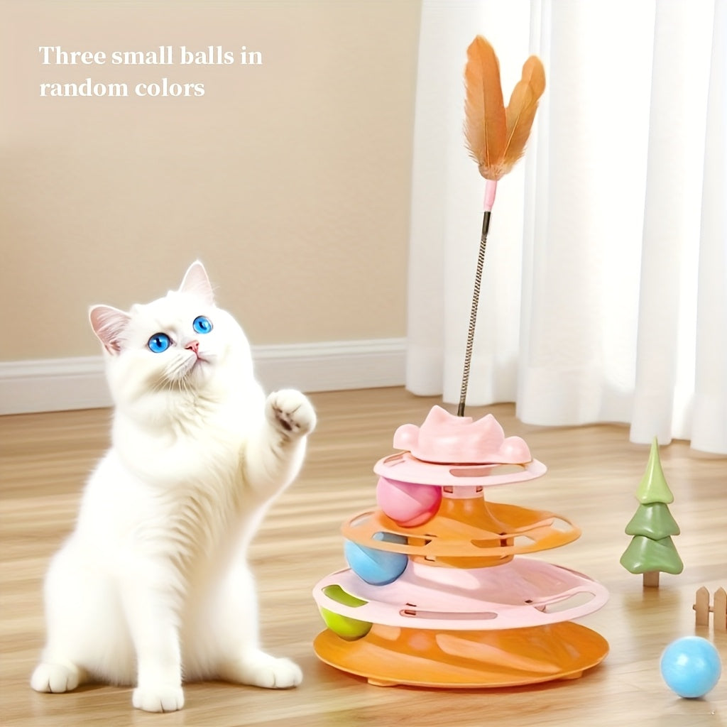 Feather Cat Carousel Toy Rotating Rolling Ball - Interactive Spinning Turntable Teasing Toy for Indoor Cats, Self-Entertainment Boredom Buster Cat Gift, No Battery Required, 3 Colors Light Green Blue Pink