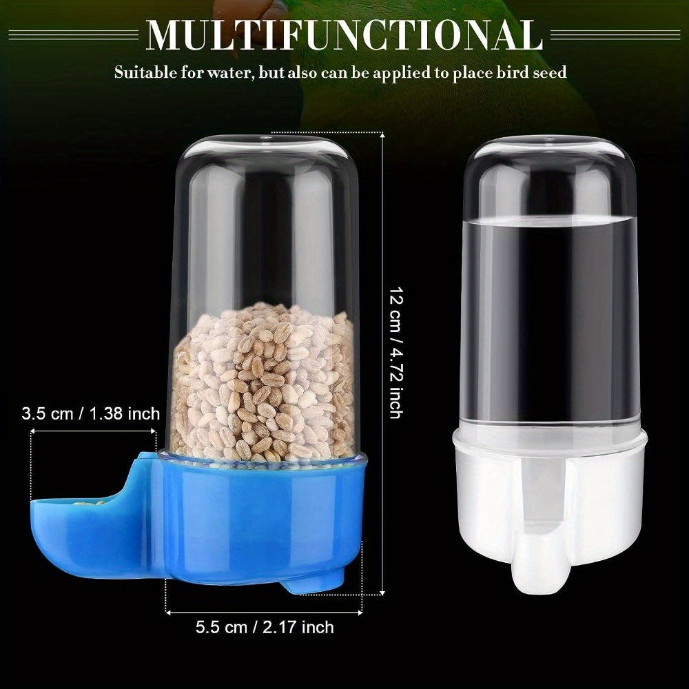 Automatic Bird Feeder with Transparent Water Reservoir 4-Pack - No Battery Self-Feeding Seed & Water Dispenser for Bird Cage - Parrot Parakeet Budgie Cockatiel Hamster Rodent Cage Accessory