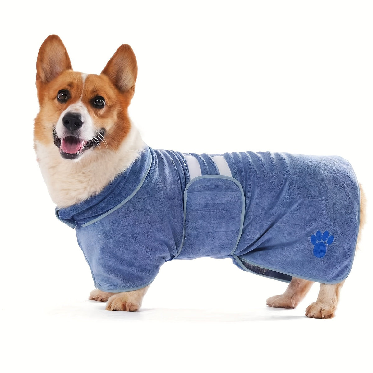 Quick-Drying Dog Bathrobe with Paw Print Embroidery – Super Absorbent Pet Towel Robe with Adjustable Belly Band, Ultra-Soft Microfiber, Sizes XS–3XL, 5 Colors for Dogs After Bath & Grooming