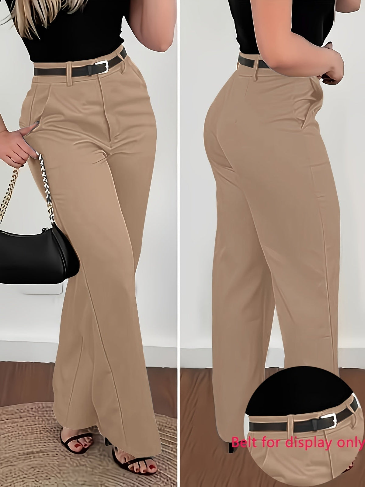 Women's Elegant Solid Color Trousers Machine Washable Office Casual Wide Leg Pants with Pockets S-XXL Dark Gray Burgundy