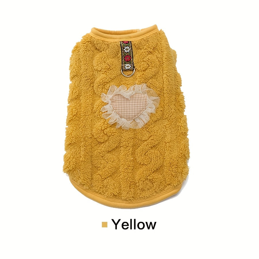 Dog Vest Sweater for Fall Winter – Warm Thick Two-Legged Pet Shirt with Built-In Leash Buckle, Heart-Shaped Design, Cozy Cold Weather Dog Clothing for Small Medium Dogs