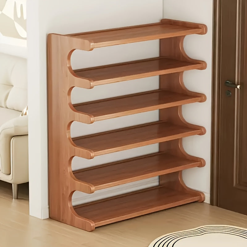 Shoe Rack 3/5/6-Tier Wood Grain Cube Organizer | Space-Saving Multi-Layer Shoe Storage Shelf | Easy Assembly Self-Standing Shoe Tower for Entryway Dorm Closet Bedroom | Brown
